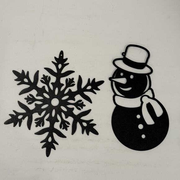 Set Of 2 Black Metal Wall Art 9” Snowman Snowflake 3D wall Decor Shadow T45 - Picture 1 of 6